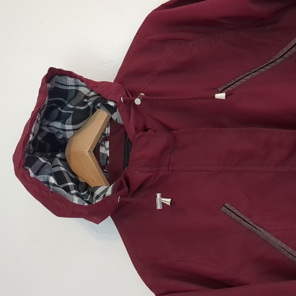 Miss London Burgundy Utility Jacket Womens Medium Hooded Weather-Resistant - Picture 3 of 9